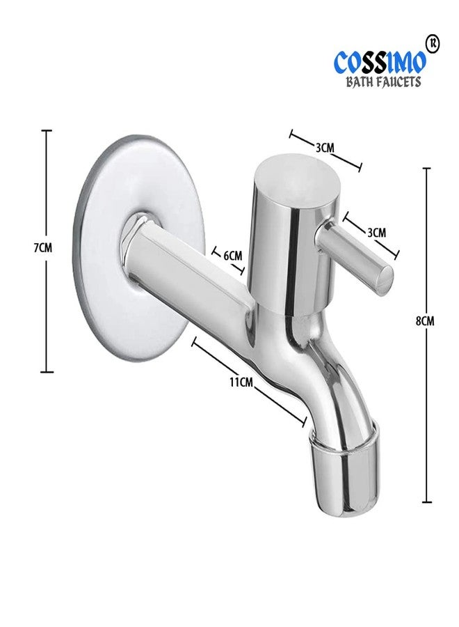 Cossimo Turbo Stainless Steel Long Body Bib Cock Tap with Wall Flange for Bathroom, Chrome, Silver - Set of 2 - Image 2